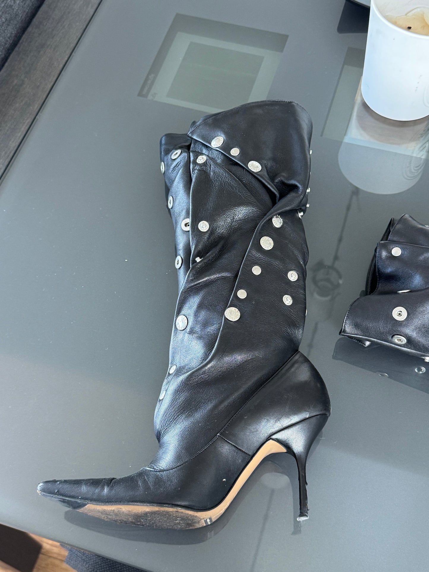 Dolce & Gabbana SS2003 Iconic Studded Leather Runway Boots 35.5