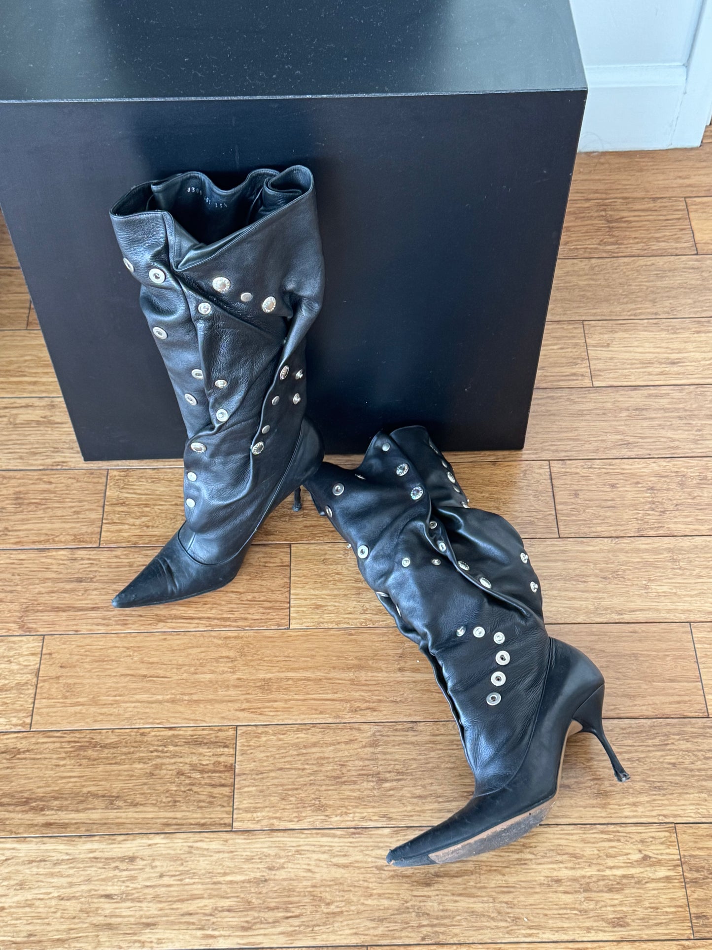 Dolce & Gabbana SS2003 Iconic Studded Leather Runway Boots 35.5