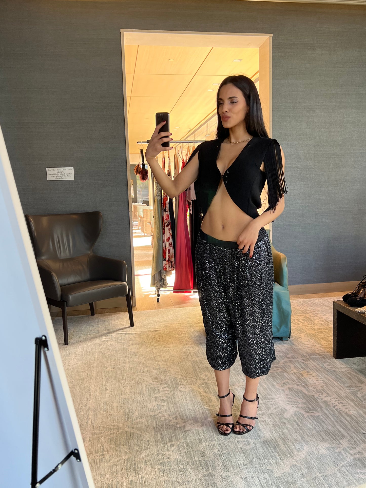 Diane von Furstenberg Black Sequin Silk Pants