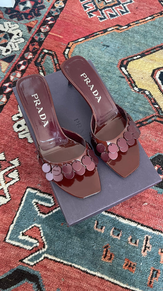 Prada Square Toed Beaded Kitten Heels